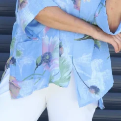 Isolde Botanical Print Linen Top Powder Blue -Kitandkaboodal Store IMG 9472