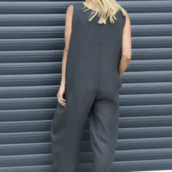 Margot Sleeveless Linen Jumpsuit Charcoal -Kitandkaboodal Store IMG 9478