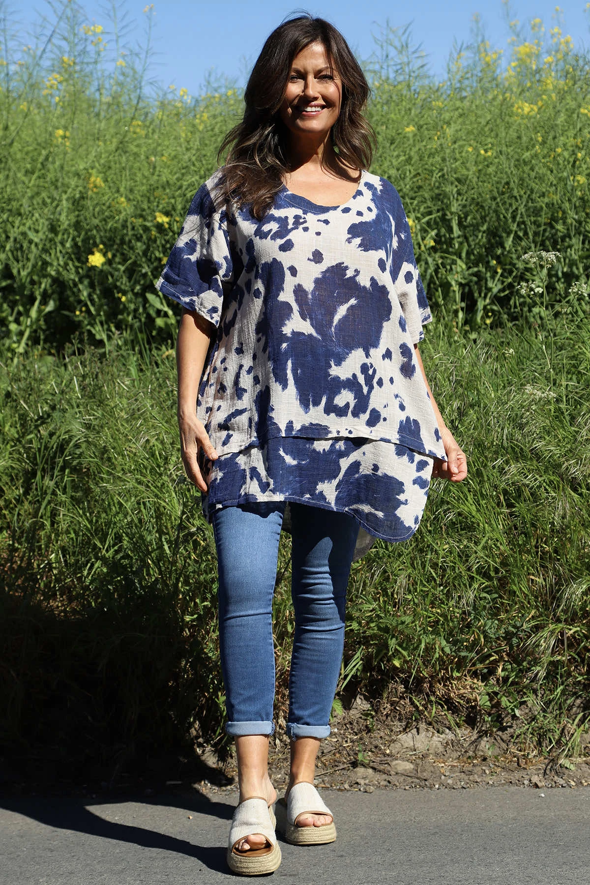 Trevone Ink Print Linen Top Stone 3 Trevone Ink Print Linen Top Stone