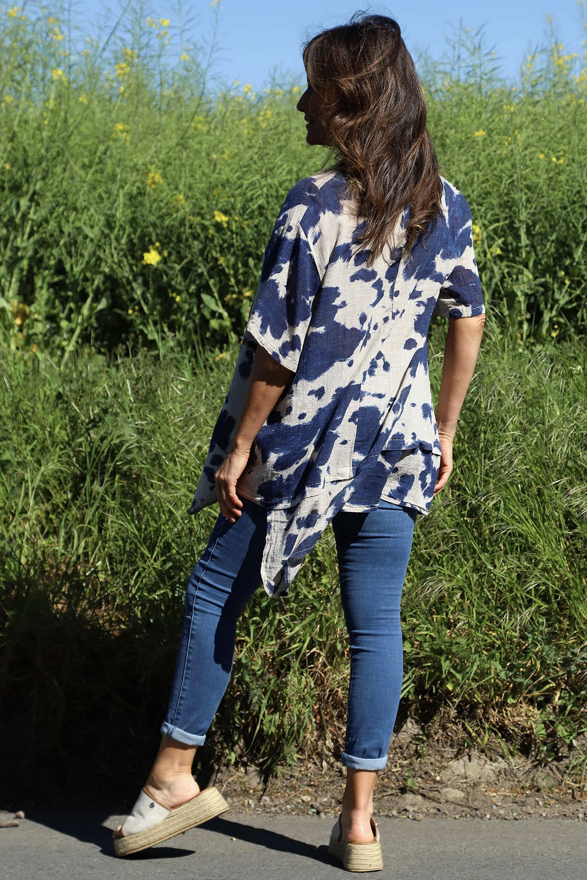 Trevone Ink Print Linen Top Stone 6 Trevone Ink Print Linen Top Stone - Image 4