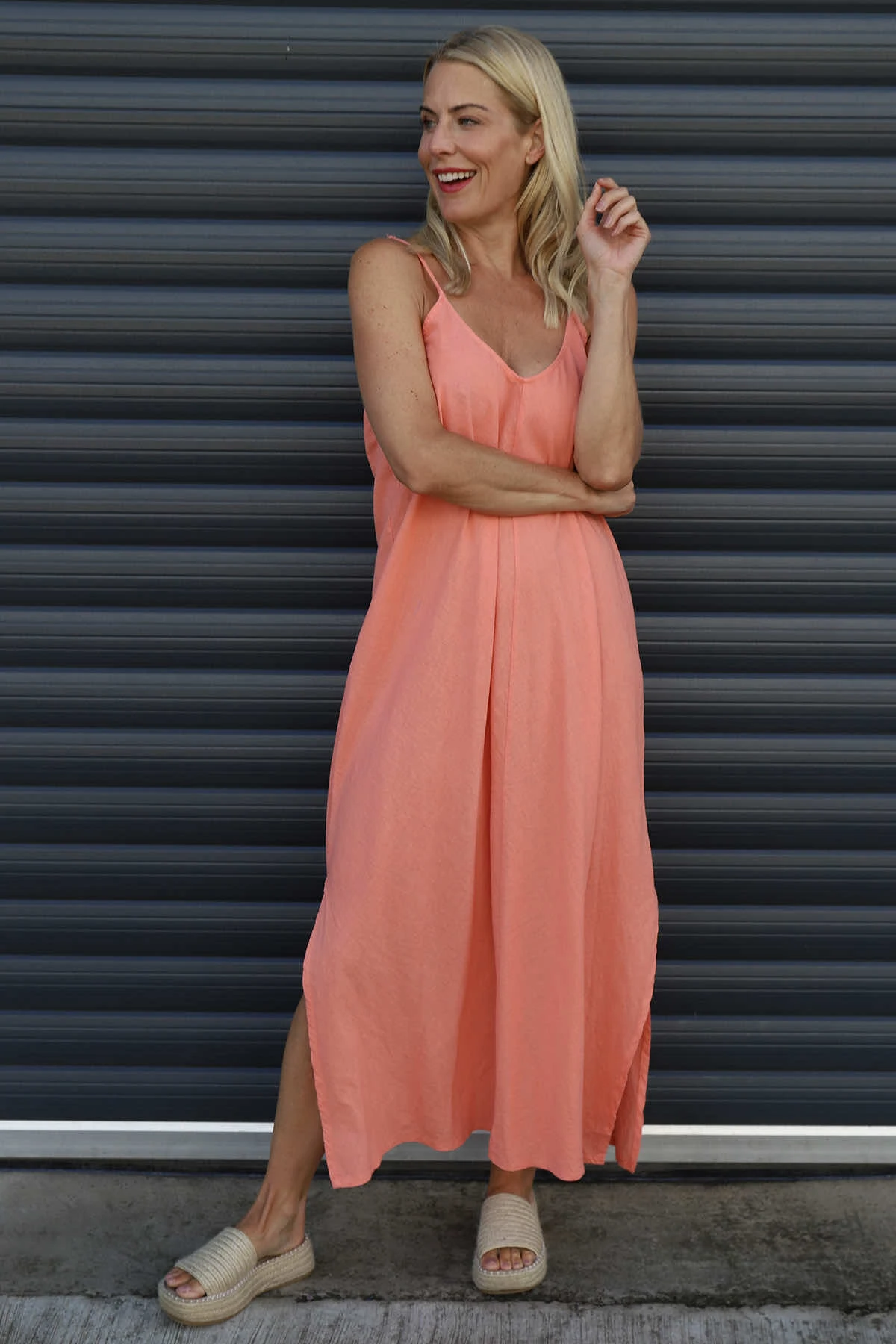 Cesca Strap Linen Dress Orange 3 Cesca Strap Linen Dress Orange