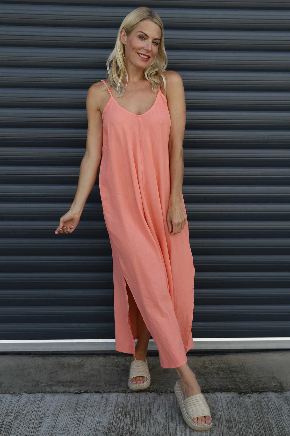 Cesca Strap Linen Dress Orange 4 Cesca Strap Linen Dress Orange - Image 2