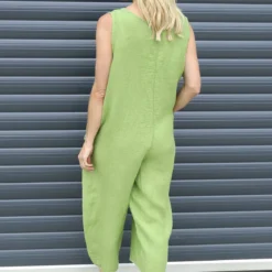 Margot Sleeveless Linen Jumpsuit Green -Kitandkaboodal Store IMG 9519