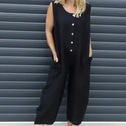Margot Sleeveless Linen Jumpsuit Black