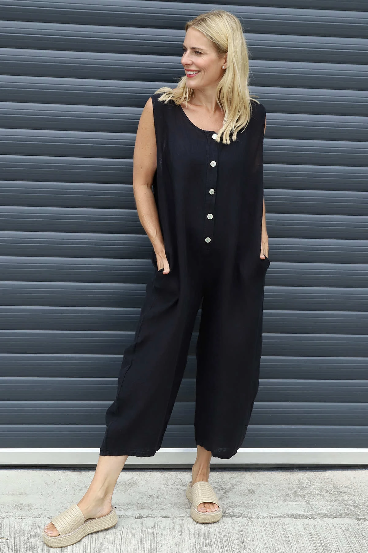 Margot Sleeveless Linen Jumpsuit Black 3 Margot Sleeveless Linen Jumpsuit Black
