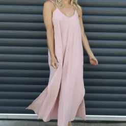 Cesca Strap Linen Dress Pink