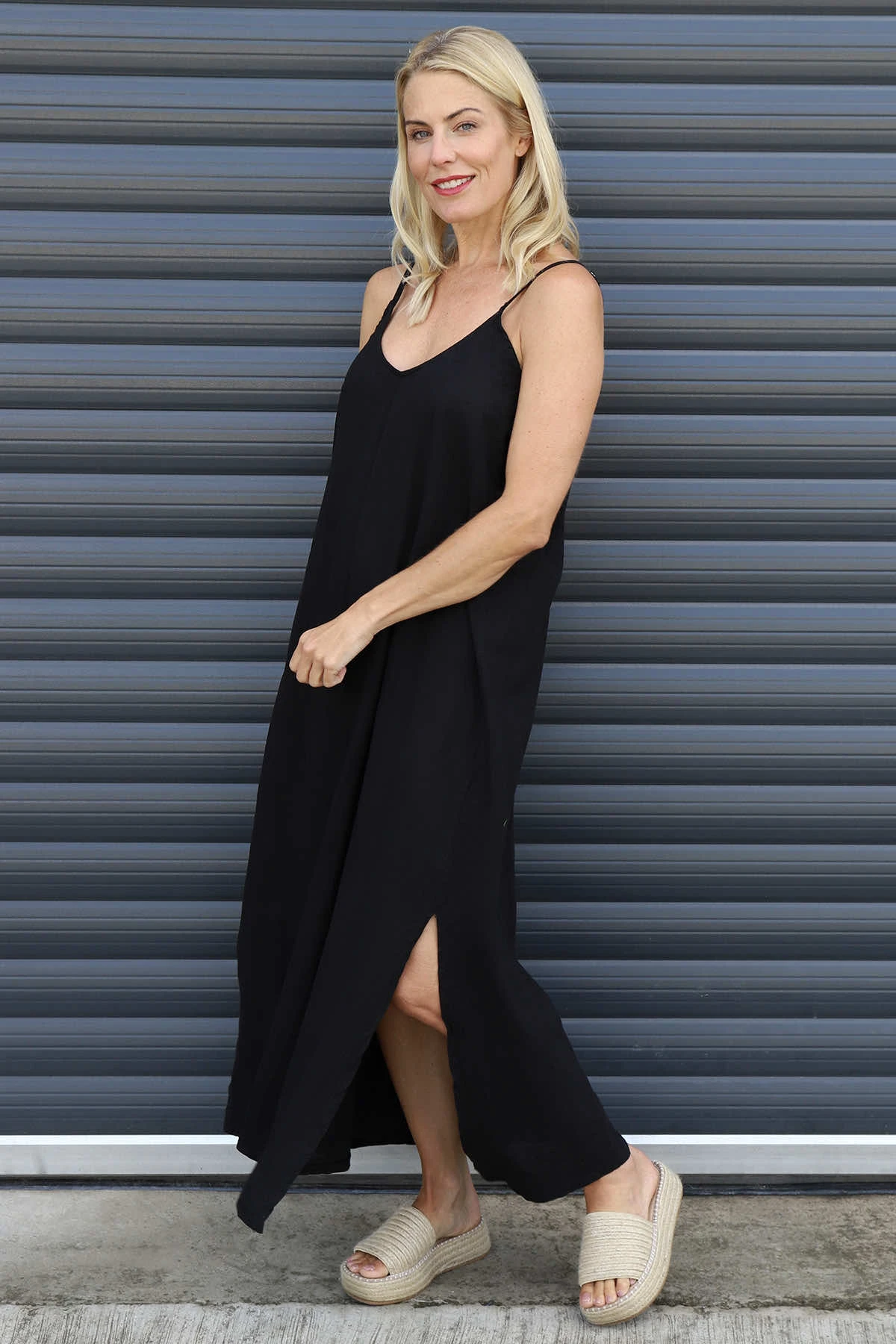 Cesca Strap Linen Dress Black 4 Cesca Strap Linen Dress Black - Image 2