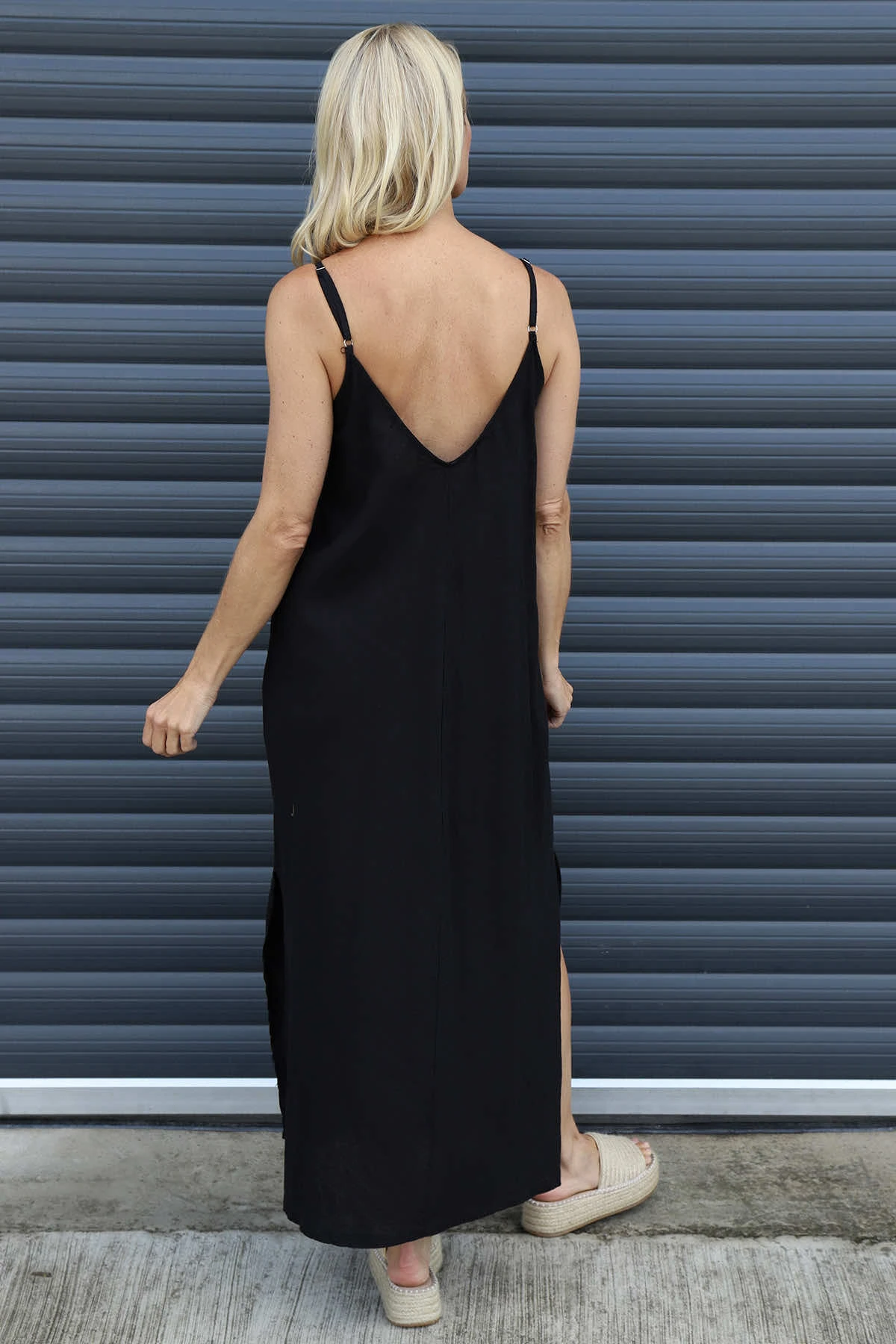 Cesca Strap Linen Dress Black 6 Cesca Strap Linen Dress Black - Image 4