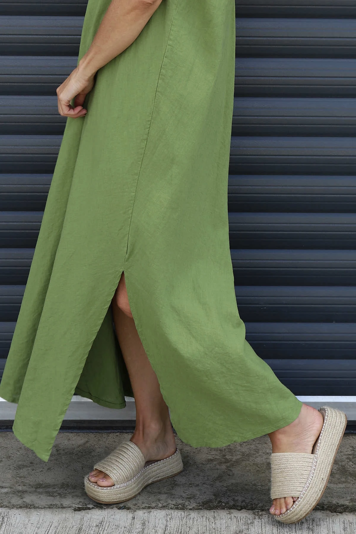 Cesca Strap Linen Dress Olive 5 Cesca Strap Linen Dress Olive - Image 3