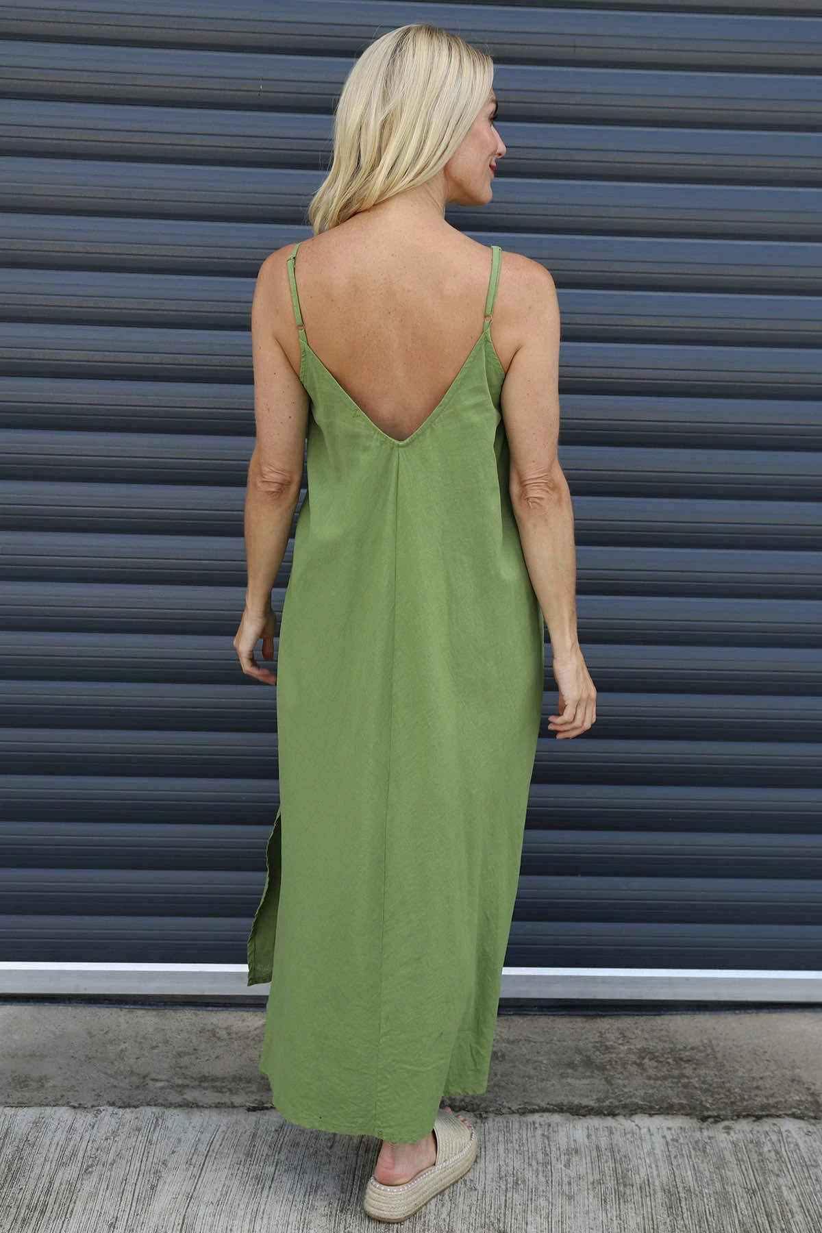 Cesca Strap Linen Dress Olive 6 Cesca Strap Linen Dress Olive - Image 4