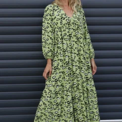 Izarra Leopard Print Dress Green