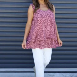 Anabella Leopard Print Sleeveless Top Grape