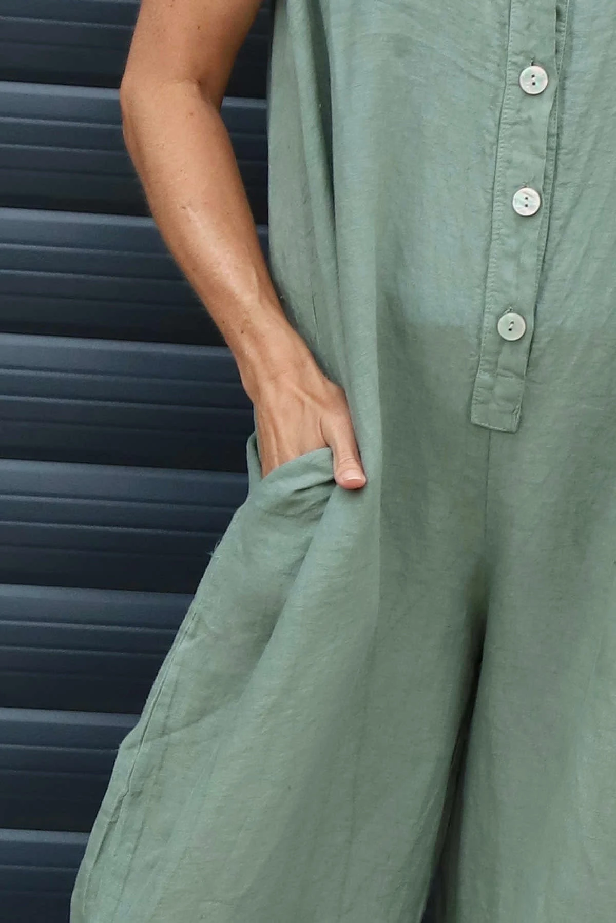 Margot Sleeveless Linen Jumpsuit Khaki 5 Margot Sleeveless Linen Jumpsuit Khaki - Image 3