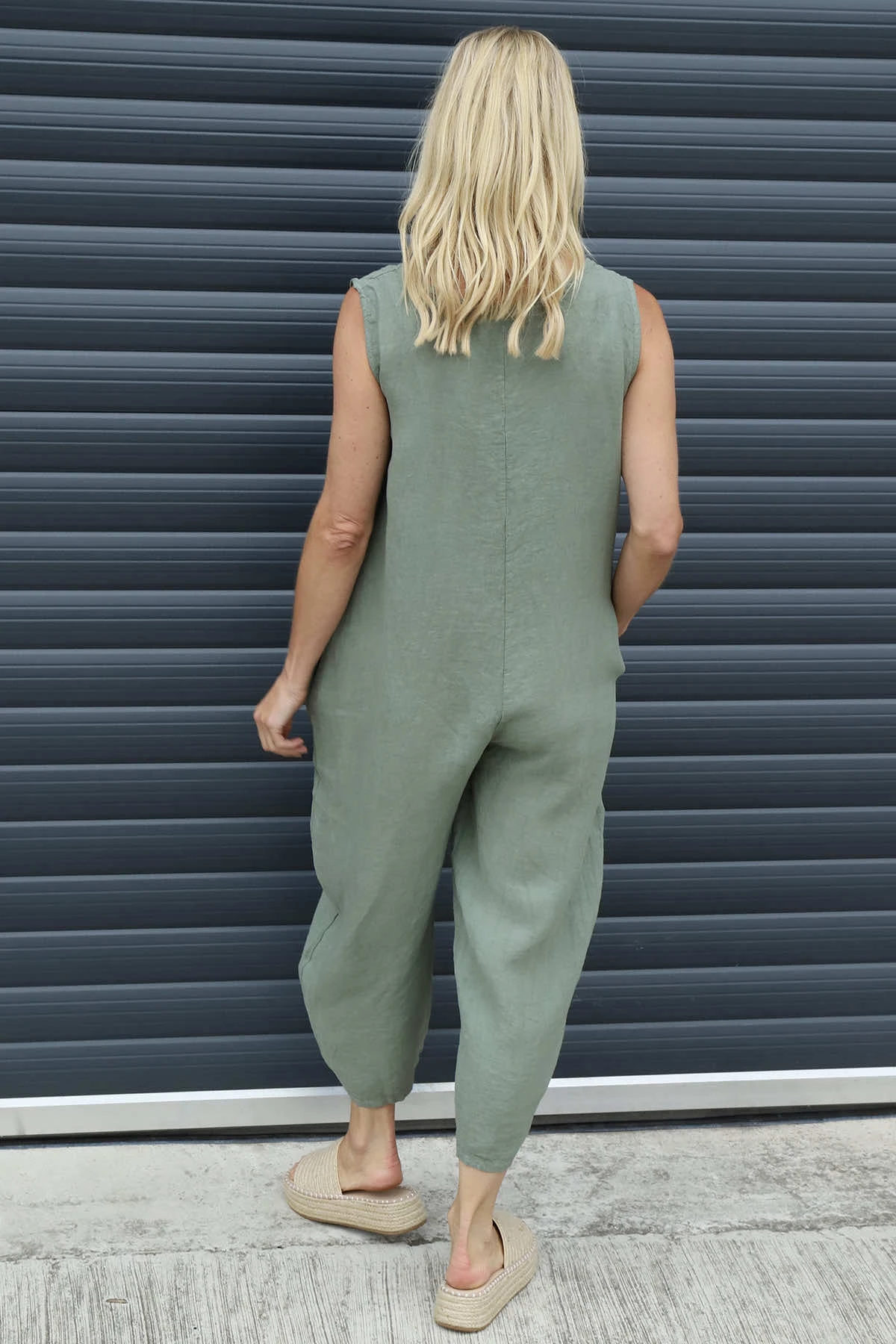 Margot Sleeveless Linen Jumpsuit Khaki 6 Margot Sleeveless Linen Jumpsuit Khaki - Image 4