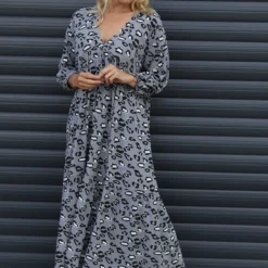 Izarra Leopard Print Dress Mid Grey