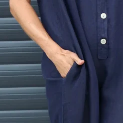 Margot Sleeveless Linen Jumpsuit Navy -Kitandkaboodal Store IMG 9624 9f53164b c165 4166 9688 57fbf5621706