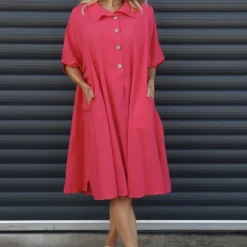 Amina Linen Dress Fuchsia