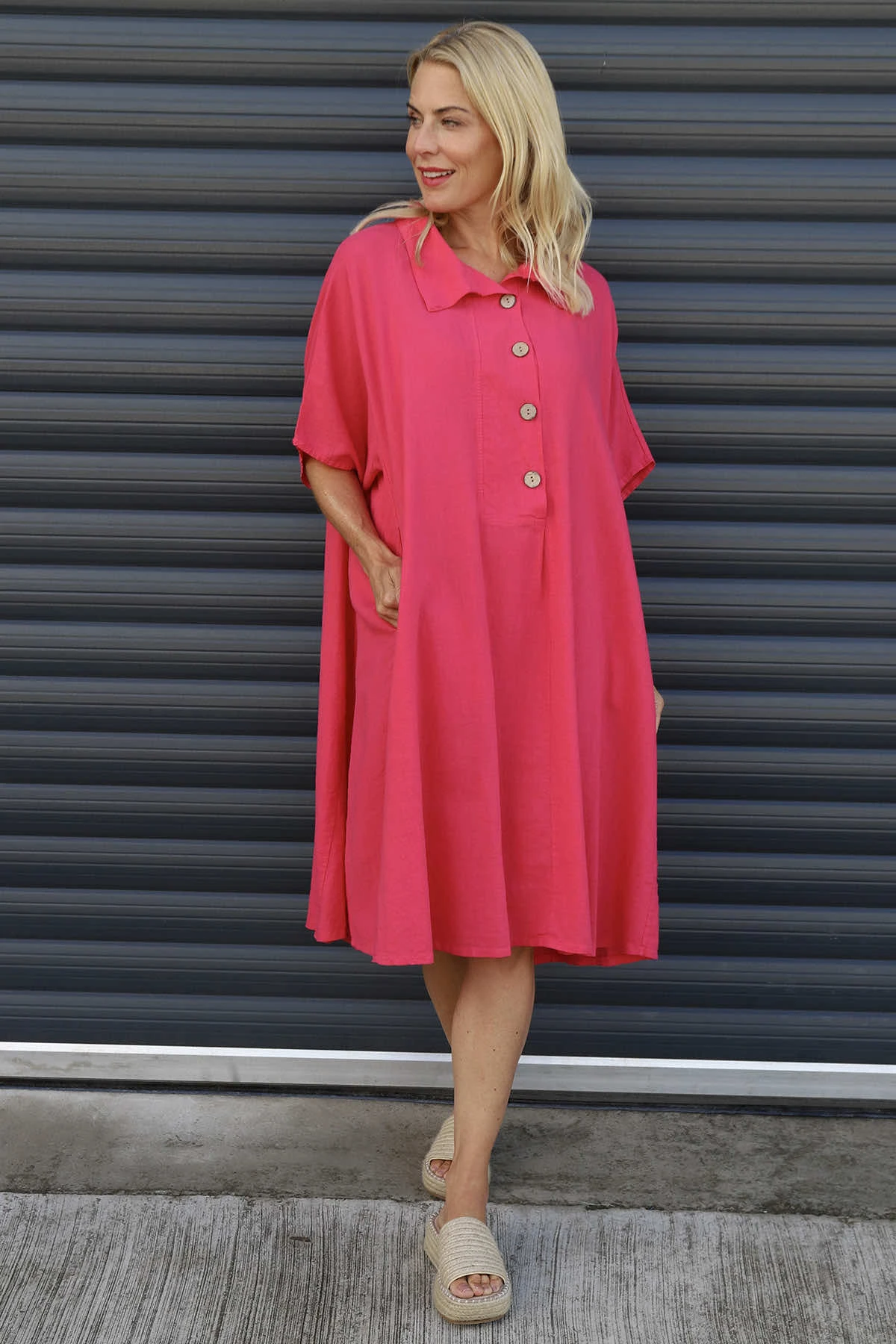Amina Linen Dress Fuchsia 4 Amina Linen Dress Fuchsia - Image 2
