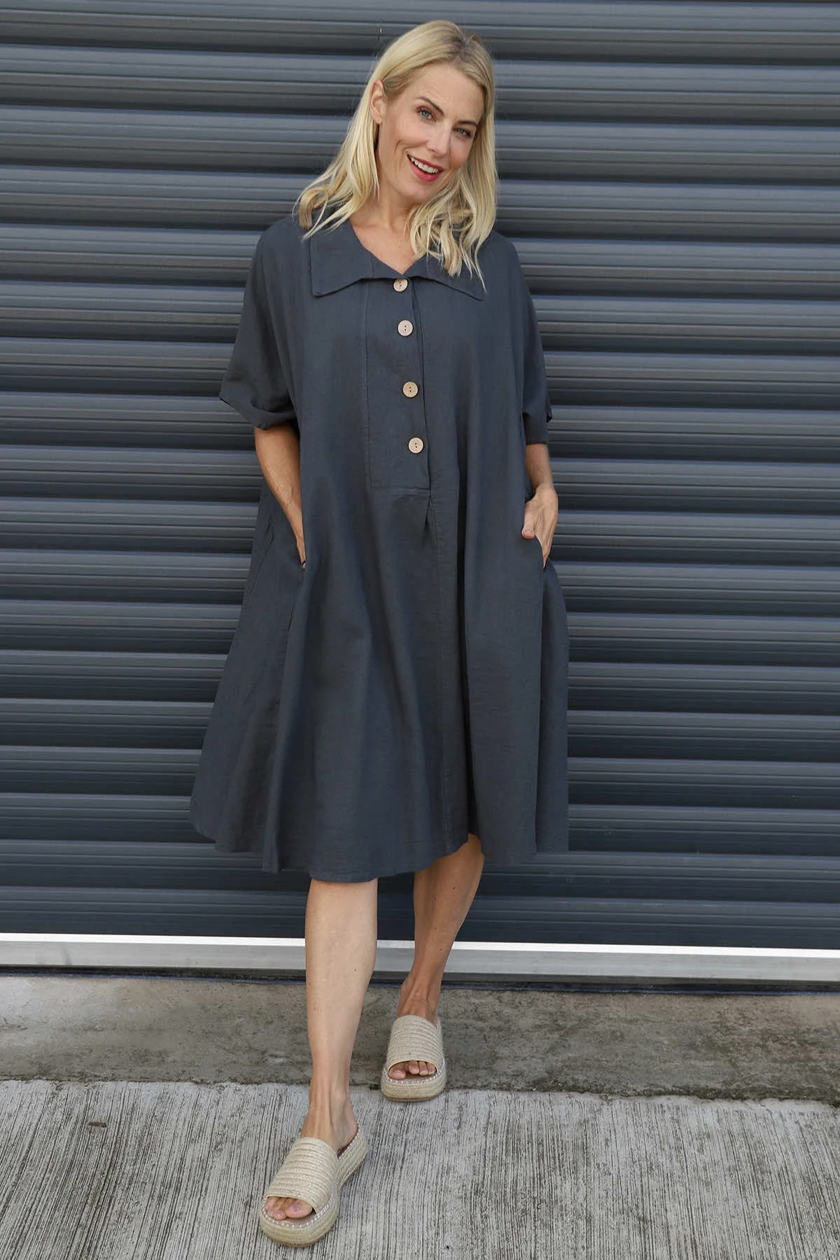 Amina Linen Dress Charcoal 3 Amina Linen Dress Charcoal