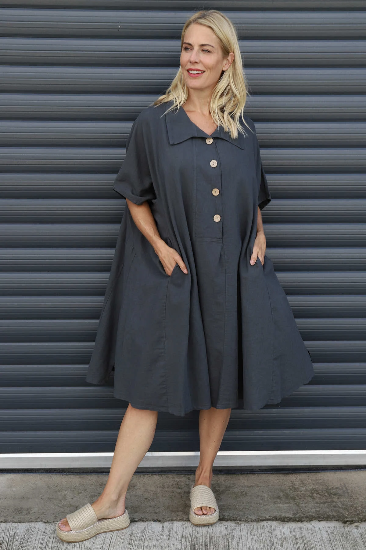 Amina Linen Dress Charcoal 4 Amina Linen Dress Charcoal - Image 2