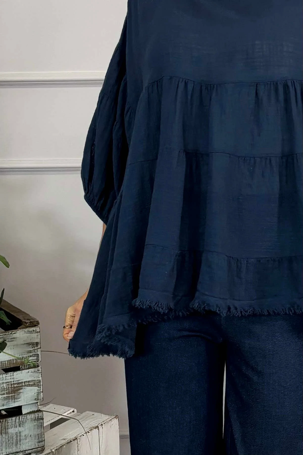 Bingham Tiered Cotton Top Navy 5 Bingham Tiered Cotton Top Navy - Image 3