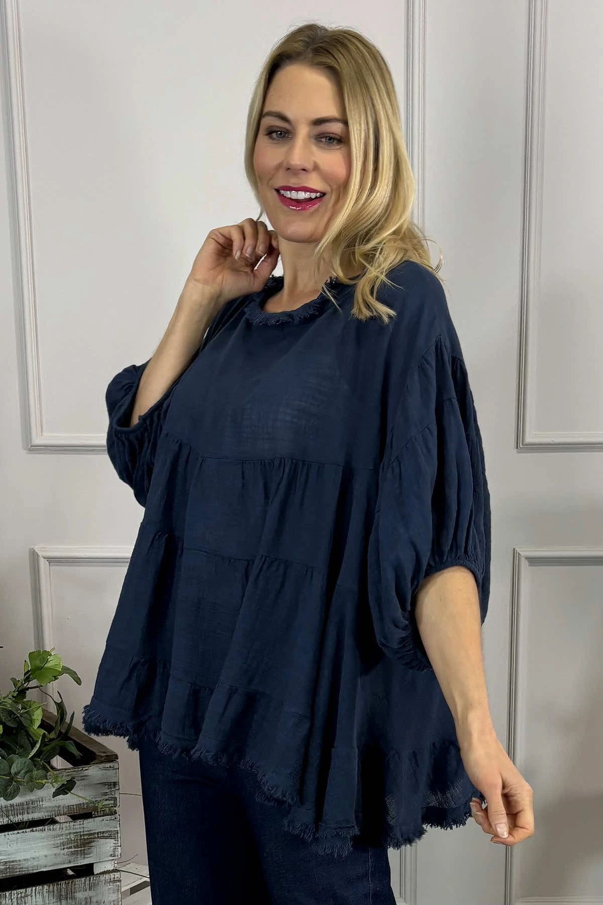 Bingham Tiered Cotton Top Navy 4 Bingham Tiered Cotton Top Navy - Image 2