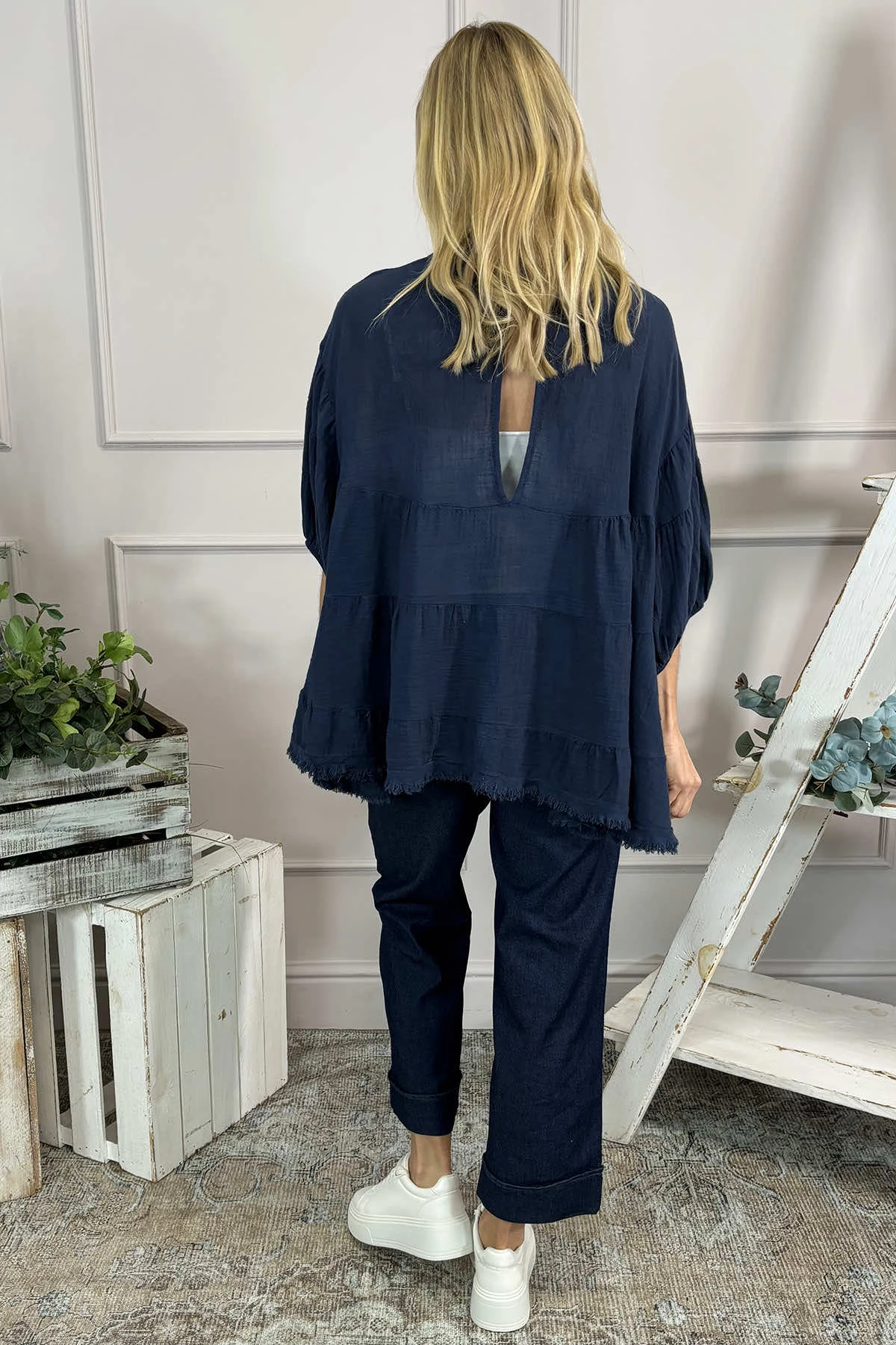 Bingham Tiered Cotton Top Navy 6 Bingham Tiered Cotton Top Navy - Image 4