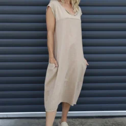 Cyrilla Linen Dress Camel