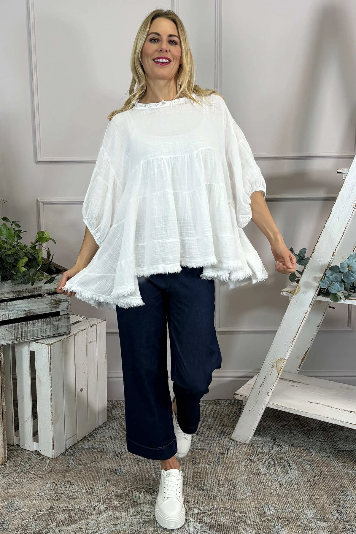 Bingham Tiered Cotton Top White 3 Bingham Tiered Cotton Top White