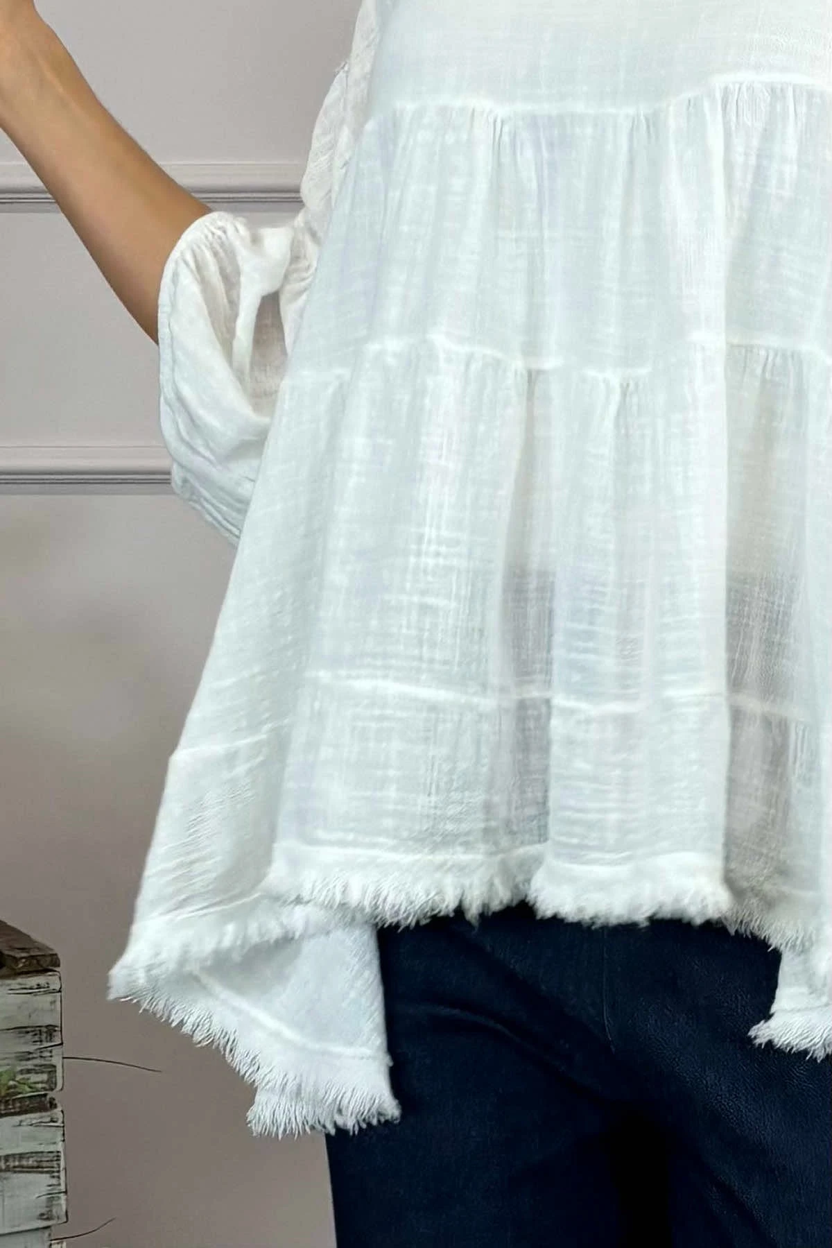 Bingham Tiered Cotton Top White 5 Bingham Tiered Cotton Top White - Image 3