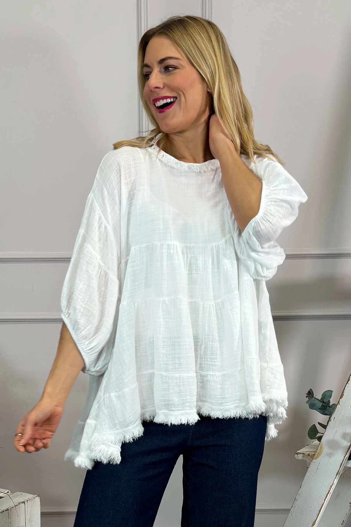 Bingham Tiered Cotton Top White 4 Bingham Tiered Cotton Top White - Image 2