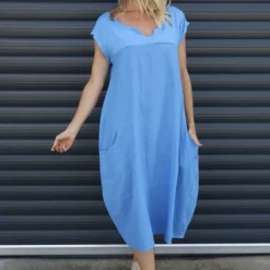 Cyrilla Linen Dress Powder Blue