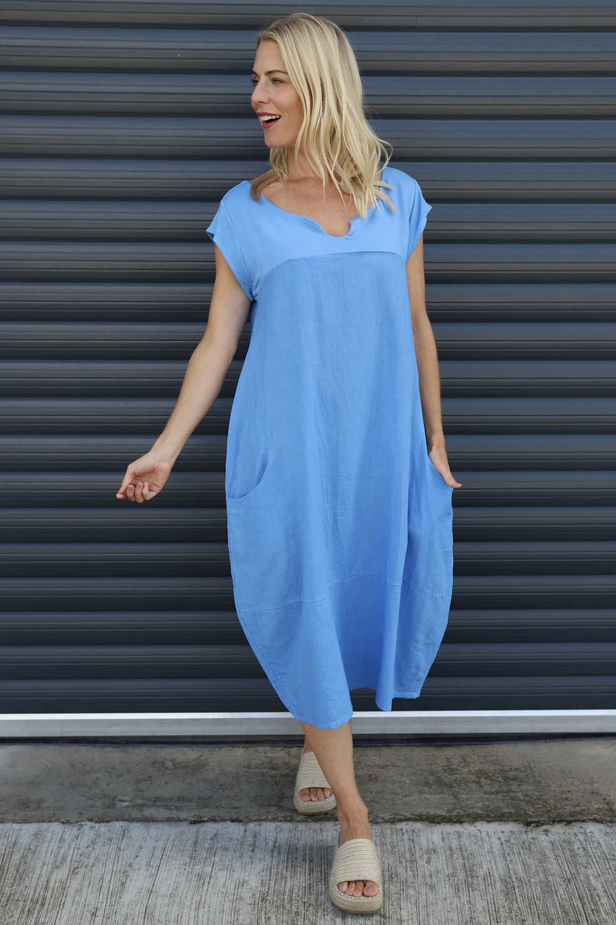 Cyrilla Linen Dress Powder Blue 3 Cyrilla Linen Dress Powder Blue
