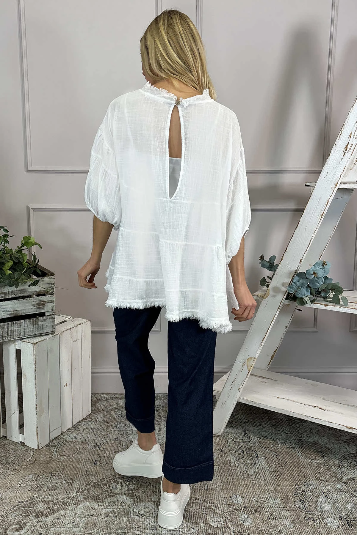 Bingham Tiered Cotton Top White 6 Bingham Tiered Cotton Top White - Image 4