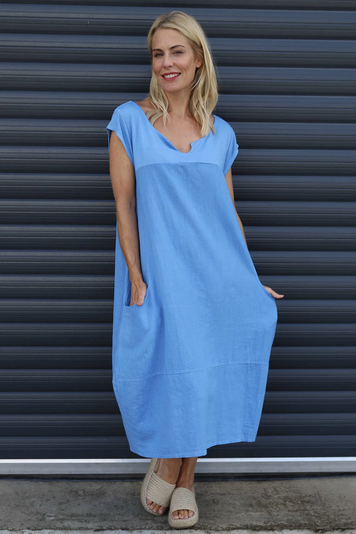 Cyrilla Linen Dress Powder Blue 4 Cyrilla Linen Dress Powder Blue - Image 2