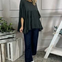 Bingham Tiered Cotton Top Charcoal