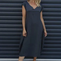 Cyrilla Linen Dress Charcoal