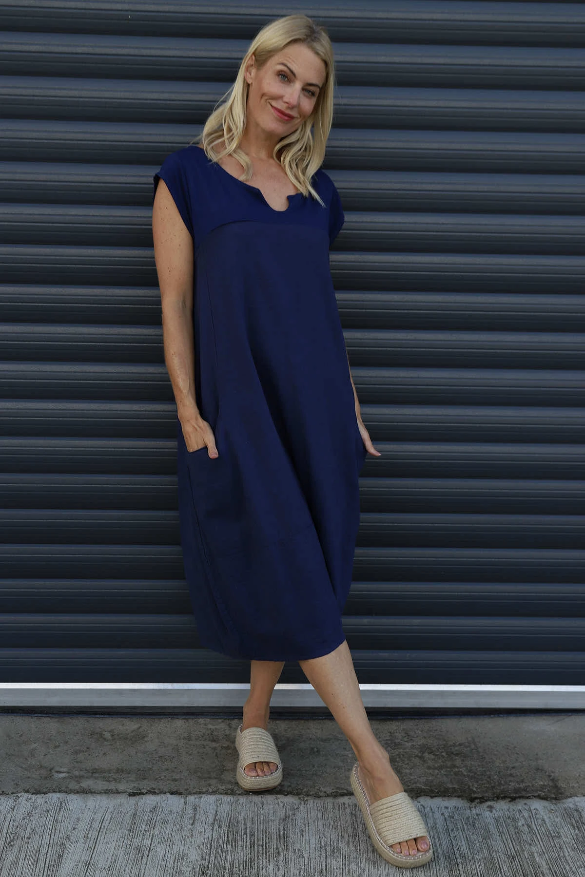 Cyrilla Linen Dress Navy 4 Cyrilla Linen Dress Navy - Image 2