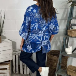 Isolde Print Linen Top Cobalt -Kitandkaboodal Store IMG 9770 2c80cae4 b490 44bd 8134 d64d2d16d0af