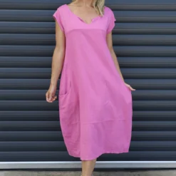 Cyrilla Linen Dress Pink