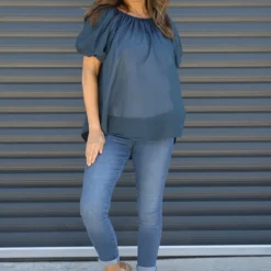 Bude Puff Sleeve Cotton Top Navy -Kitandkaboodal Store IMG 9796 ab7a51a4 2f79 463c 972f a8f3ca0355f5