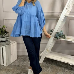 Bingham Tiered Cotton Top Powder Blue