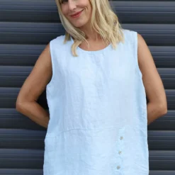 Persephone Sleeveless Linen Top Light Blue