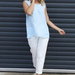 Persephone Sleeveless Linen Top Light Blue -Kitandkaboodal Store IMG 9819 df9cdc4d 31da 4fb0 bd40 078914ea947d