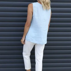 Persephone Sleeveless Linen Top Light Blue -Kitandkaboodal Store IMG 9821 b506e775 93c3 4ca9 8883 b3e1fa0bdb30