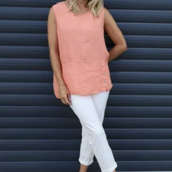 Persephone Sleeveless Linen Top Orange
