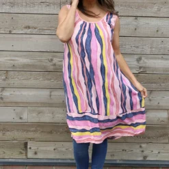 Amiah Stripe Tunic Coral