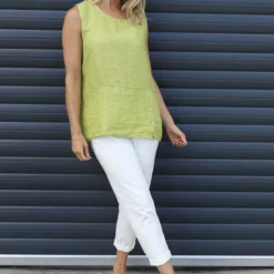Persephone Sleeveless Linen Top Green