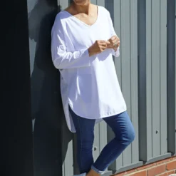 Abira V-Neck Cotton Top White