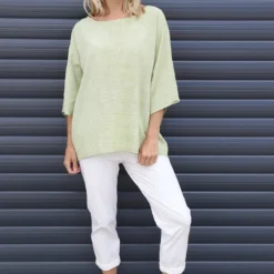 Caylen Stripe Cotton Top Green